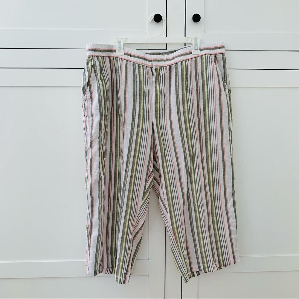 Liz Claiborne Linen White/Green/Pink Capri Pants Size 1X